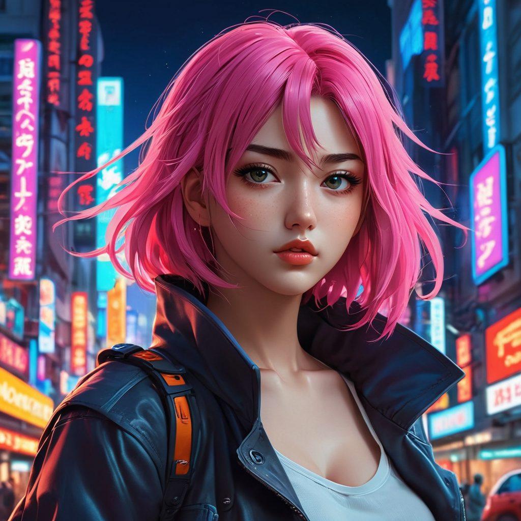 A dynamic and captivating scene featuring an intricately designed anime character engrossed in creating adult comics, surrounded by colorful sketches and comic panels that blend sensuality and artistry. The backdrop should showcase a blend of fantasy elements and urban aesthetics, reflecting both anime culture and adult themes. Use vibrant colors to enhance the visual appeal, emphasizing curiosity and exploration in the art form. vibrant colors. cyberpunk. 3D.